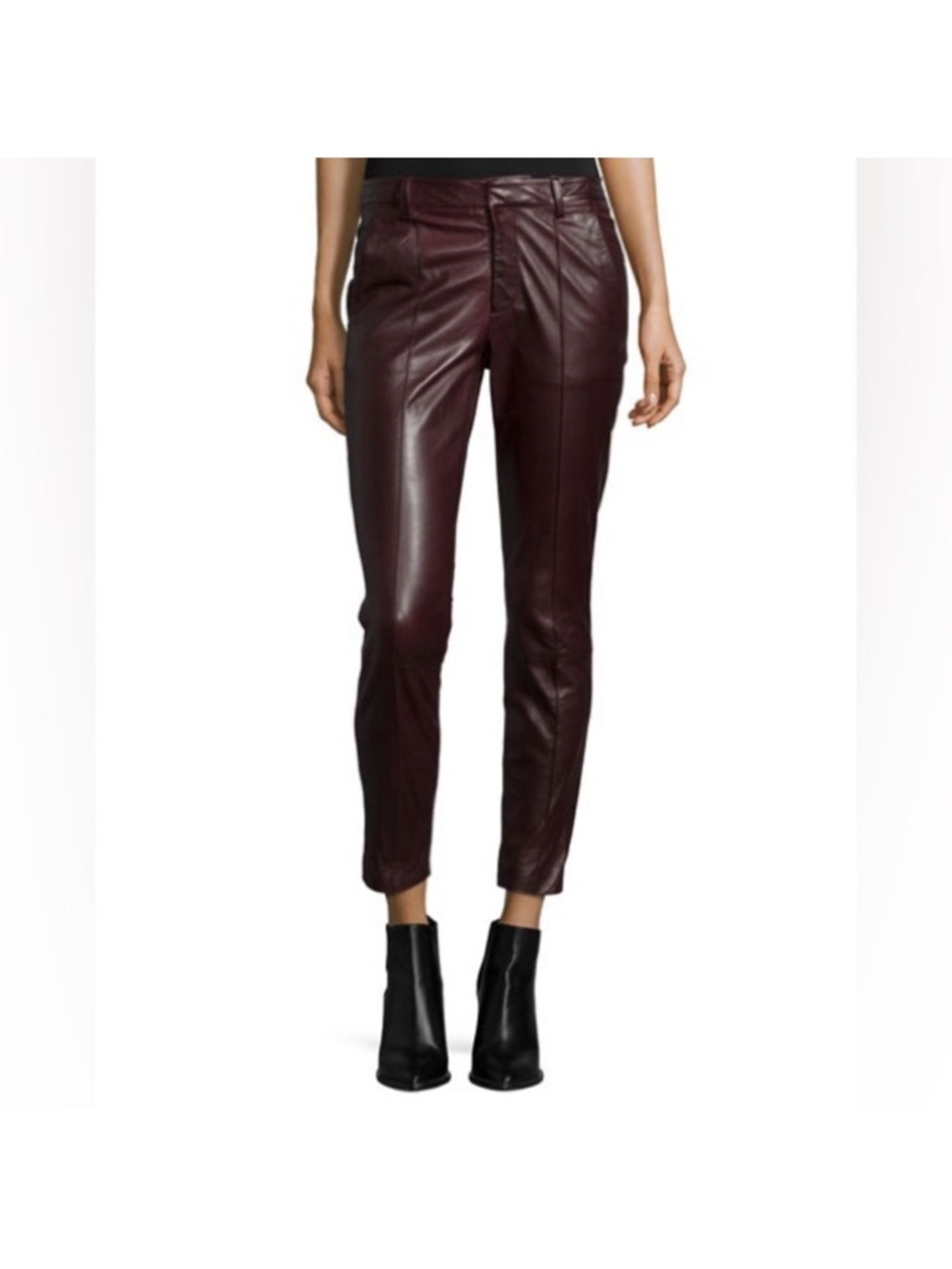 Vince Burgundy Lambskin Leather Ankle Pants